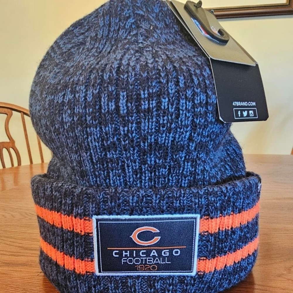 47 Brand Chicago Bears NFL Knit Beanie Hat Navy Orange Marled Cuffed Cap New